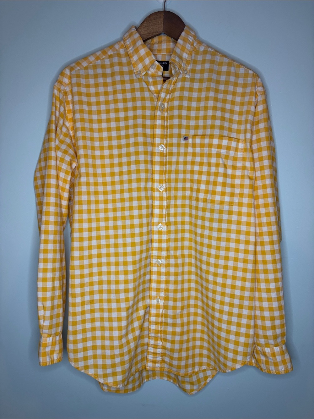 Ralph Lauren Jeans Co Mens Yellow Plaid Check Button Down Shirt Long Sleeve Size